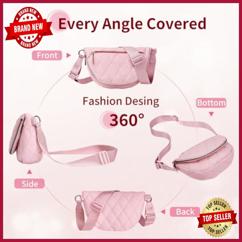 Medium Nylon Crescent Moon Shoulder Bag, Adjustable Strap, Foldable & Waterproof - Picture 5 of 7